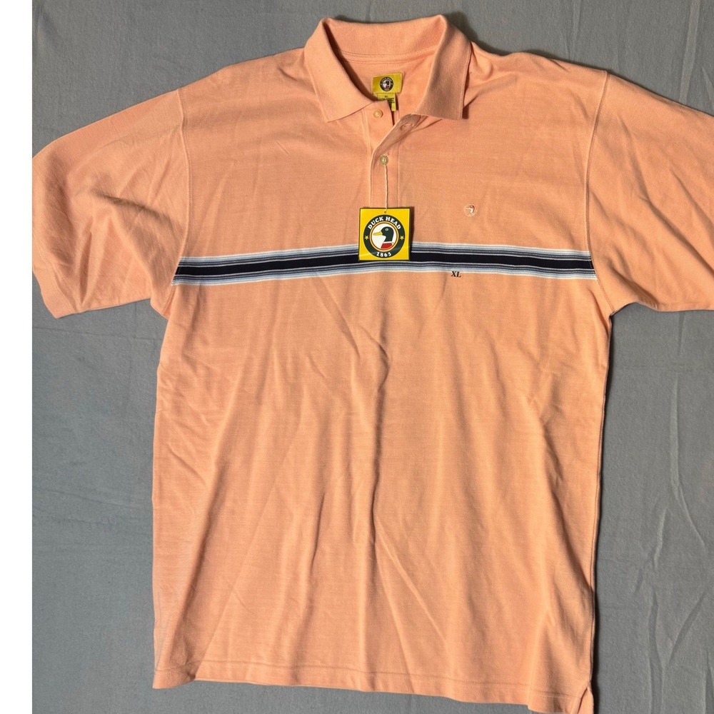 Duck Head Polo Shirt XL Peach Stripe Short Sleeve Mens Extra Large Cotton